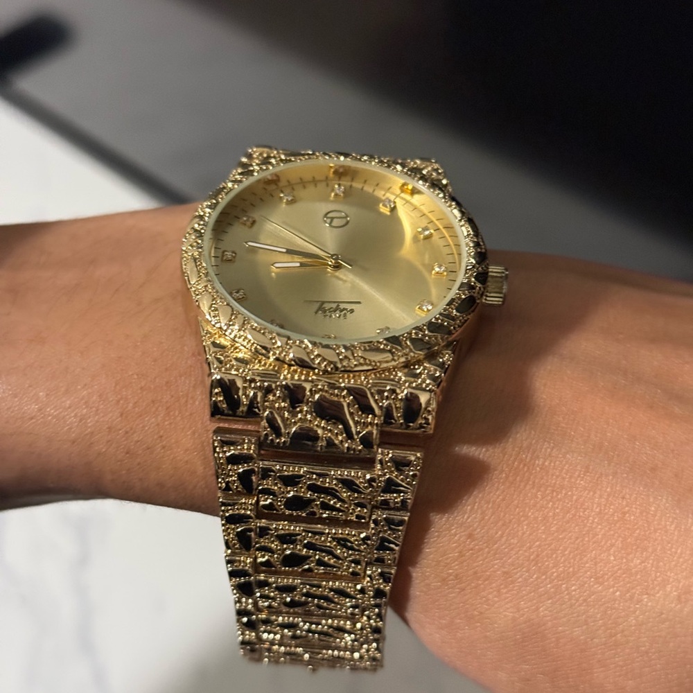 Gold Textured Watch with Crystal Accents - Picture 9 of 9